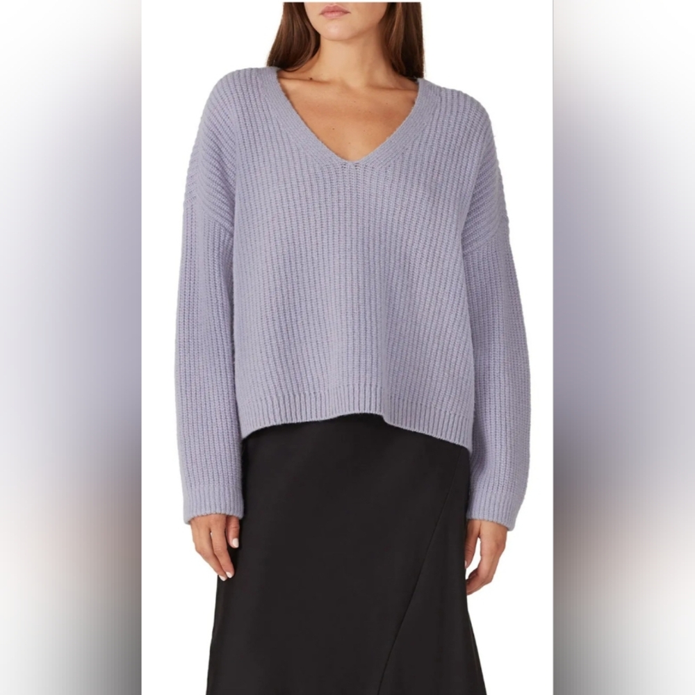 ELK Australia Lambswool Sweater Oversized V-neck 6 M/L warm winter LILAC $267
